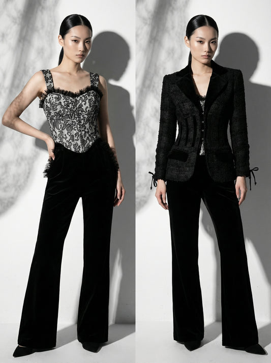 "SOPHIE" SET (CORSET TOP + PANTALONE PALAZZO + CORSET BLAZER)