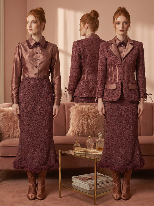 "CRESSIDA" SET (CAMICIA REDINGOTE + GONNA SIRENA + CORSET BLAZER)